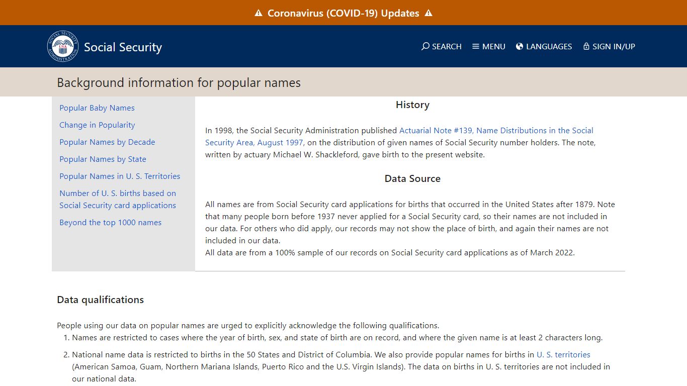 Background information for popular names - Social Security Administration